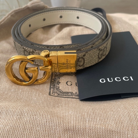 Gucci Tan and Gold GG Logo Belt - Picture 1 of 7